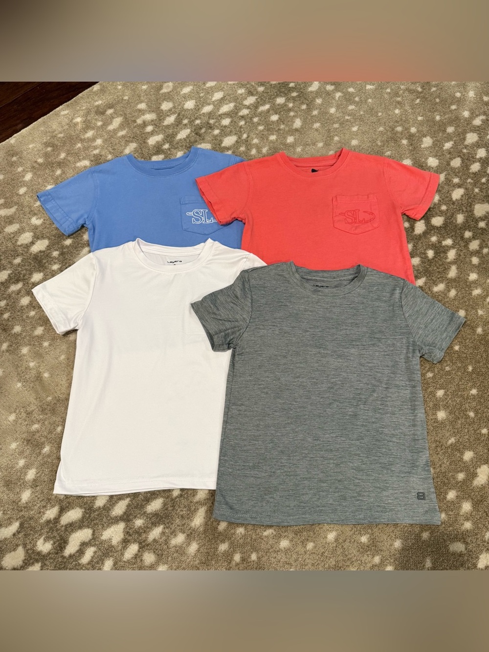 Bundle (4) Variety Boys Short-Sleeve Tees - White, Gray, Blue, Coral. Size 6